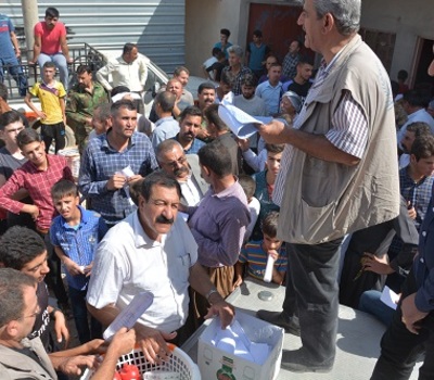 Hammurabi Human Rights Organization includes (560) returned  Kakis `families in Wardek village with a relief program that includes hygiene  baskets