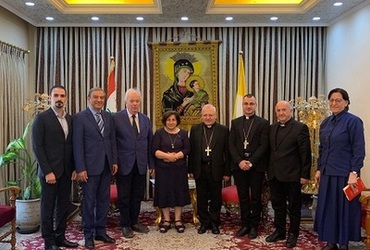Mrs. Pascal Warda, president of the Hammurabi Organization for Human Rights, was accompanied by a Christian central delegation   Mashreq on a visit to Cardinal Lewis Saco, Patriarch of the Chaldean Church in Iraq and the world, on Monday 20/5/2019