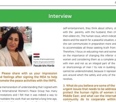 News letter Jun of IWPG:Pascale Warda President of Hammurabi Human Rights Organization was interviewed on Zoom