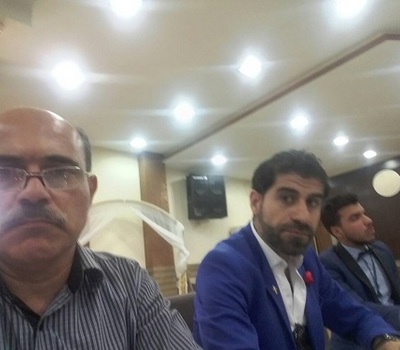 السيدان لؤي كمال اوراها ووليد متوكا عضوا منظمة حمورابي لحقوق الانسان يشاركان في ندوة للتعريف ببطاقة الناخب وآليات الاقتراع الصحيح